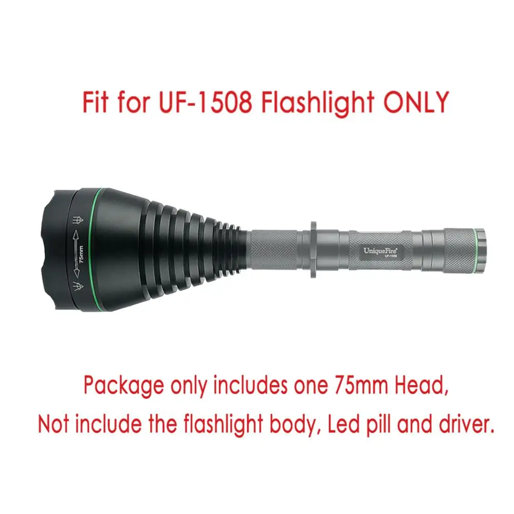 Головка UniqueFire 1508 75 мм подходит для фонарика UF1508 с регулируемым фокусом и зум