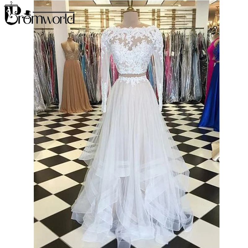 long sleeve white formal gown