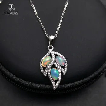 

TBJ,Natural Ethiopian Opal Gemstone Pendant in 925 sterling silver Tree leaf pendant for women as anniversary birthday gift