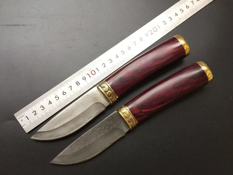 Wizard DM 01 Handmade Damascus Knife Redwood Handle Fixed Blade