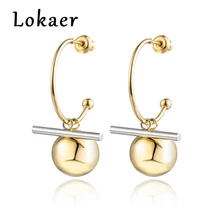 Lokaer Классическая титановая сталь шары и колонны геометрические серьги ювелирные изделия розовое золото цвет серьги гвоздики для женщин E180120466R