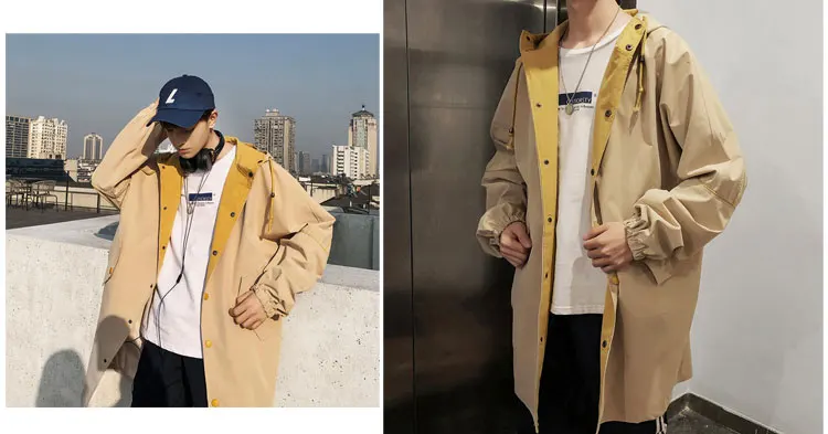 Korean Long Jacket Men Camouflage Hooded Trench Coat Men Spring Street Style Military Trenchcoat  (10)