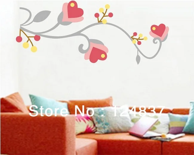 120*50cm Heart Wall Sticker Art Mural Home Decor Transparent PVC Poster Branch Stickers Bedroom Decals Nursery Wallpaper | Дом и сад