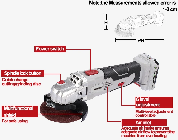 Keinso 12V электроинструменты угловая шлифовальная машина и светодиодный светильник с двумя литиевыми батареями и одним зарядным устройством