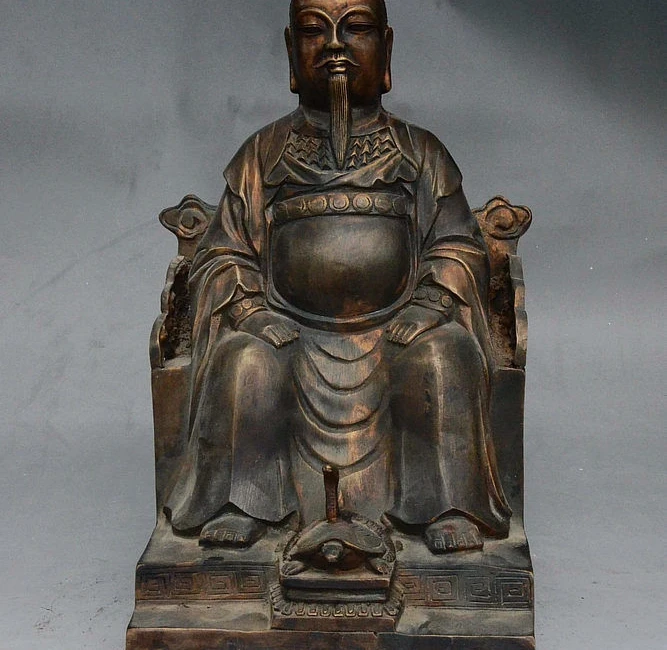 

13" China Taoism Bronze Snake Turtle Xuan Wu Great Emperor Zhen Wu Zu Shi Statue