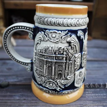 

2016 New Arrival Ceramic German Beer Mug Austria Golden House Hand Painted Mugs Embossed Pattern Coffee Cup 10*18cm