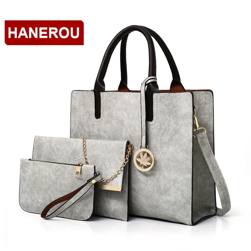 

2019 New Women Bags Set 3 Pcs Leather Handbag Women Large Tote Bags Ladies Shoulder Bag Handbag+Messenger Bag+Purse Sac a Main