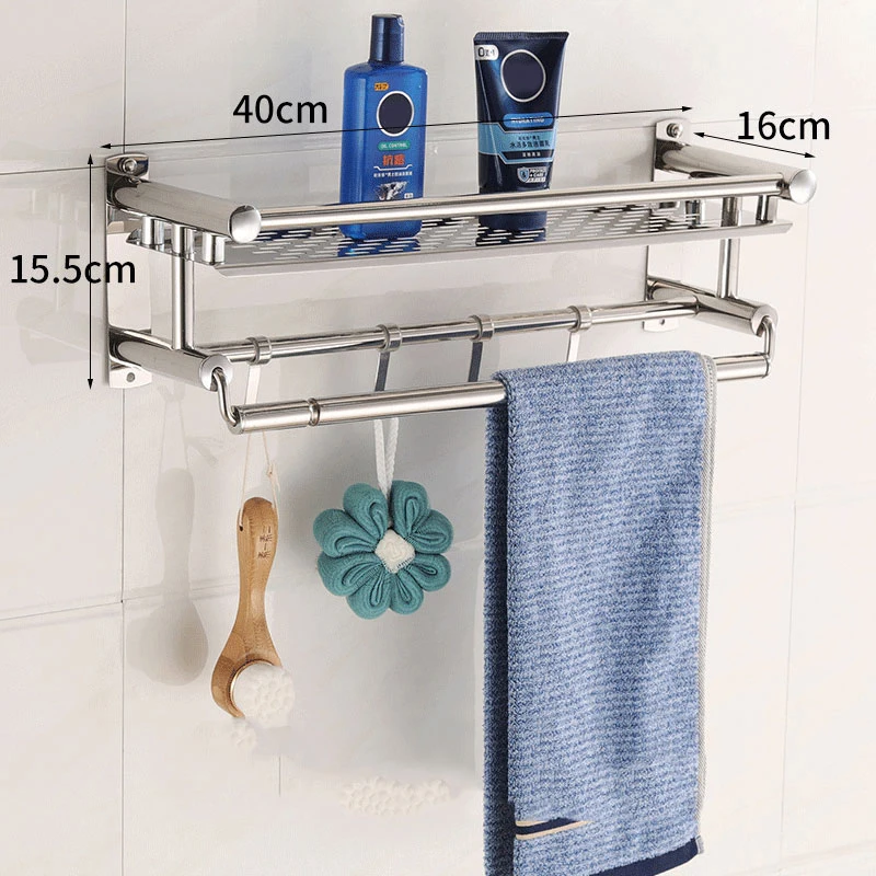 

40cm /50cm /60cm Stainless Steel Bath Towel Rack Folding Movable Bath Towel Holder Double Towel Rails Bars Wall Mounted