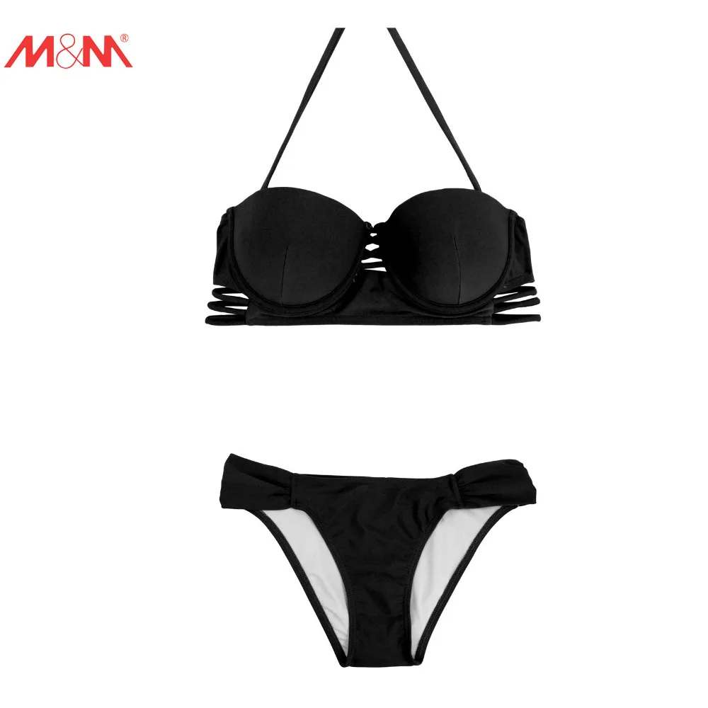 

8 Colors! Solid Sexy Bikini Set Brazilian Swimsuit Women Halter Pad Swim Bra Ruched Low Waist Bottom Push UP Swimwear Female