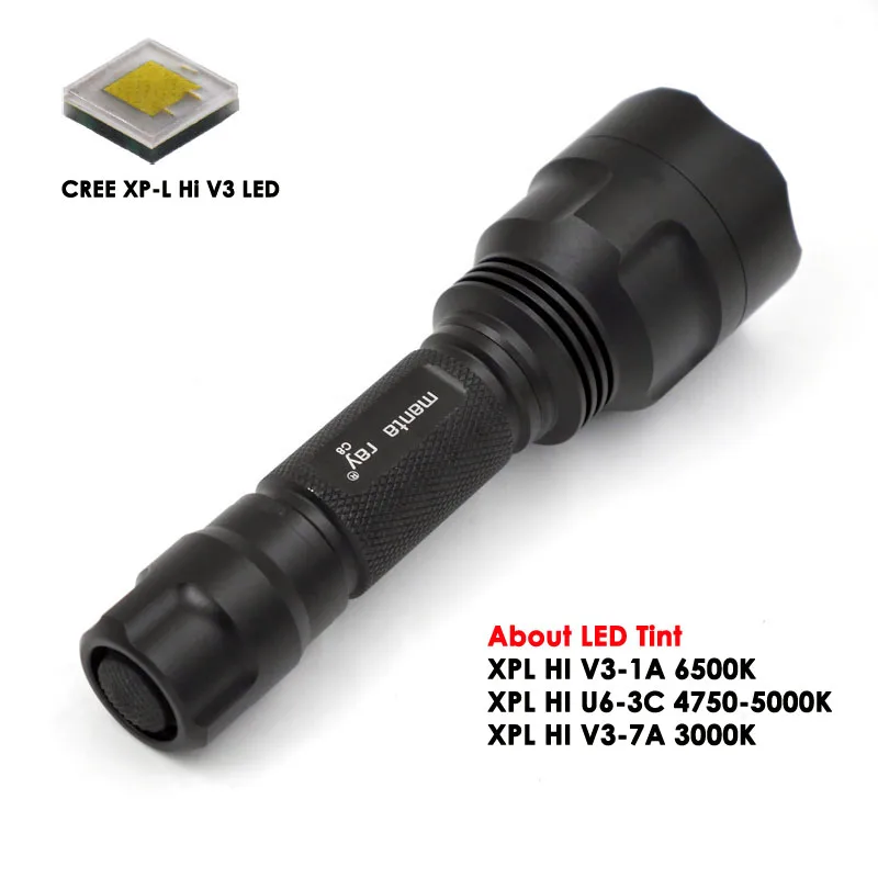 

Portable C8 cree XPL HI V3-7A led flashlight torch lamp warm white 3000K 1200lumen 18650 rechargeable hunting flash light