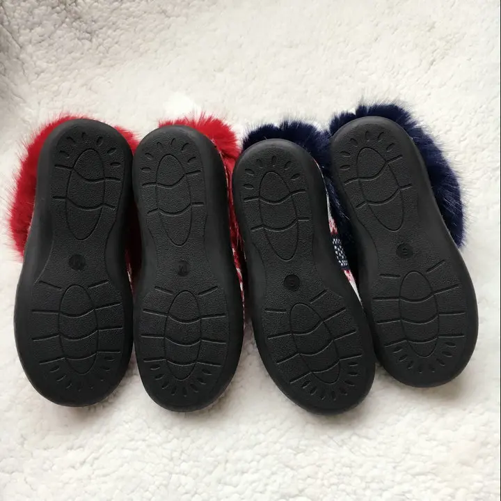 Women's Soft Yarn Cable Knitted Faux Fur Collar Slip On Slippers Memory Foam Anti-Skid Sole House Slipper Shoes (2)