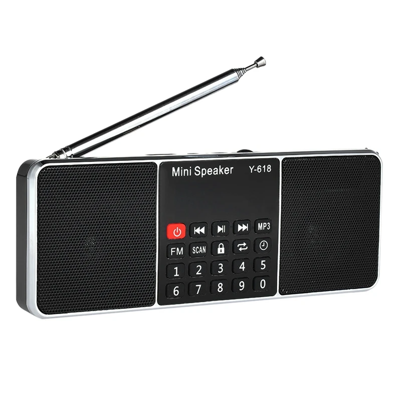 

Y-618 Mini Fm Radio Digital Portable Dual 3W Stereo Speaker Mp3 Audio Player High Fidelity Sound Quality W/ 2 Inch Display Scr