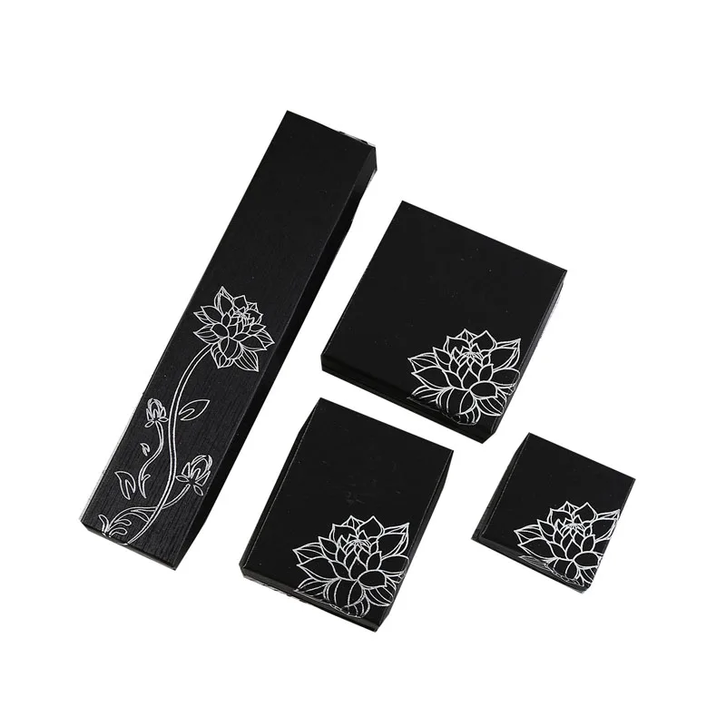 

Free shipping Customized Logo Printing Ring Paper Box 100pcs/lot Black Necklace Pendant Bracelet Packaging boxes