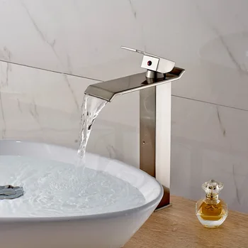 

Nickel Brush Waterfall Bathroom Basin faucet bathroom single handle basin mixer tap hot and cold water deck mounted faucets
