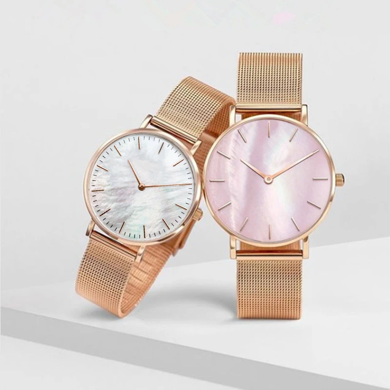 Mavis Hare розовый и белый Seashell Mesh Женские часы с жемчужным циферблатом наручные часы с сетчатым браслетом из нержавеющей стали в подарок 1 шт