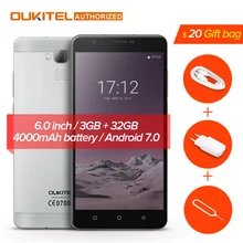 Oukitel U16 Max Smartphone Android 7.0 MTK6753 Octa Core ROM 32G + RAM 3G 6.0 pouce Tactile D’empreintes Digitales ID 13.0MP 4000 mAh Téléphone Portable