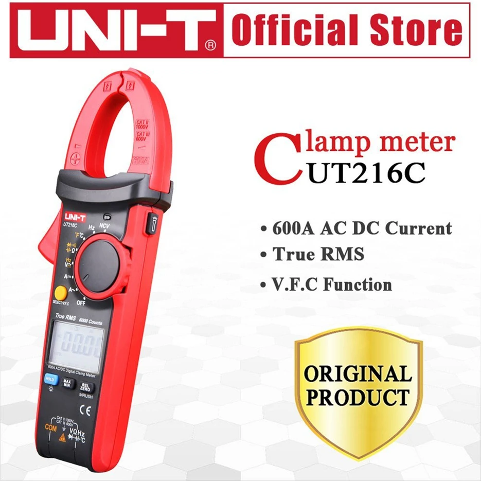 

UNI-T UT216C Multimeters 600A True RMS Digital Clamp Meters Auto Range w/Frequency Capacitance Temperature NCV Tester