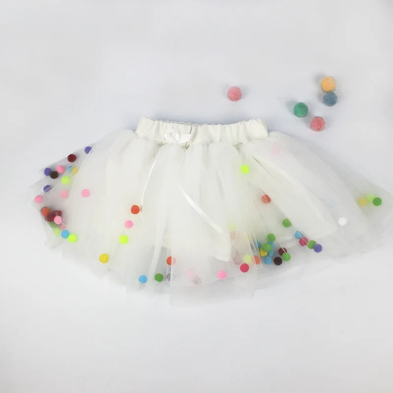 Кружевные юбки-пачки для маленьких девочек Детские Юбки принцессы с помпонами для девочек осенние разноцветные юбки с помпонами для девочек Рождественская одежда для малышей - Цвет: white