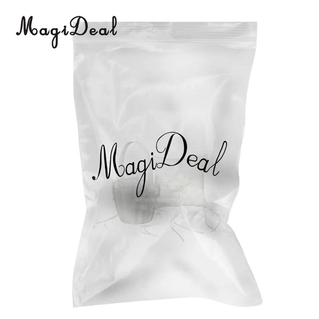MagiDeal Hot Sale Wedding Ceremony Ivory Satin Crystal Ring Bearer Pillow+Flower Girl Basket Supplies for Engagement Party Favor