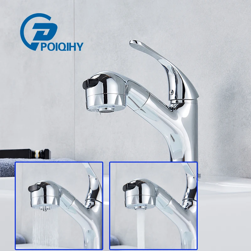 

POIQIHY Deck Mount Chrome Bathroom Vanity Sink Faucet Single Lever Chrome Finish mixer faucet Dual water model basin tap
