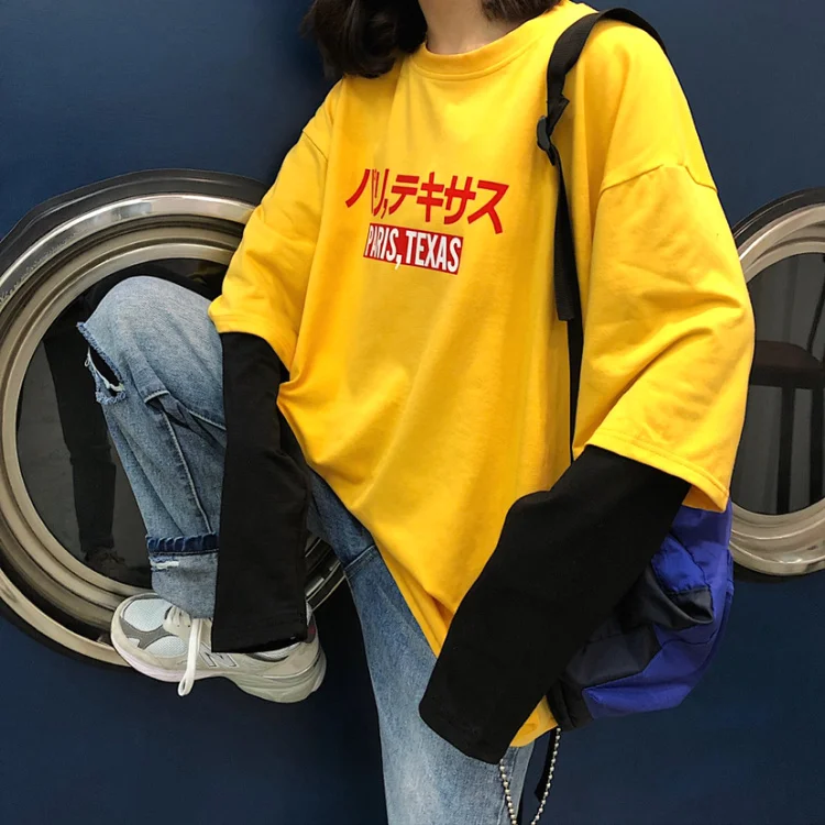 2019 Весна Harajuku японский Винтаж футболка с длинными рукавами для Для женщин