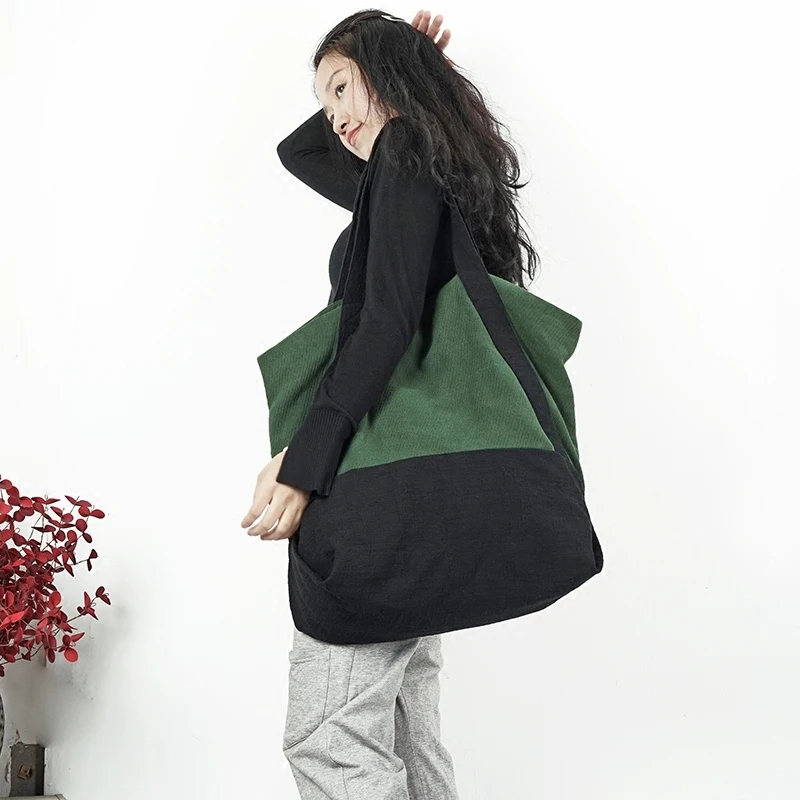 

Large capacity canvas bag retro art single shoulder bag women vintage simple portable large cotton linen handbag Panelled tote