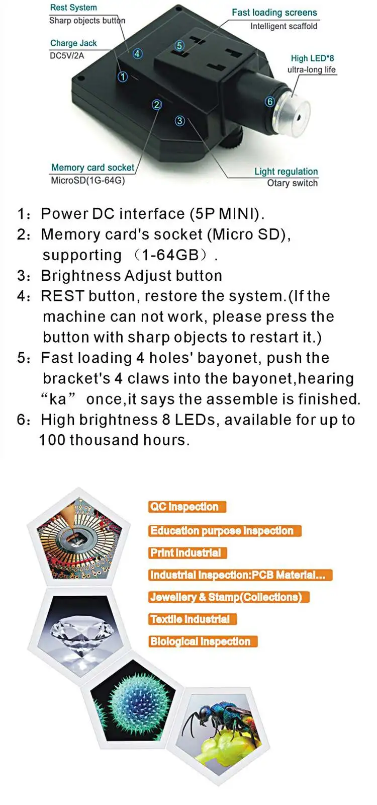 Mustool<ALIMT >&reg;</ALIMT> G600 Digital Portable 1-600X 3.6MP Microscope Continuous Magnifier with 4.3inch HD LCD Display