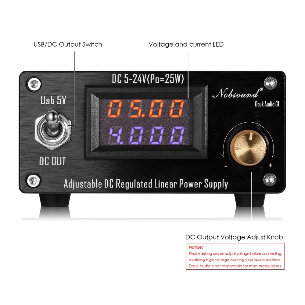 Nobsound 25 Вт Регулируемый DC Линейный Питание с USB 5V DC 5 V-24 V Выход для аудио ЦАП/цифровых плееров