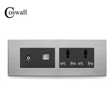 COSWALL Роскошная универсальная силовая Двухстенная розетка с ТВ розетка+ RJ45 Интернет-порт из нержавеющей стали панель 197*72 мм