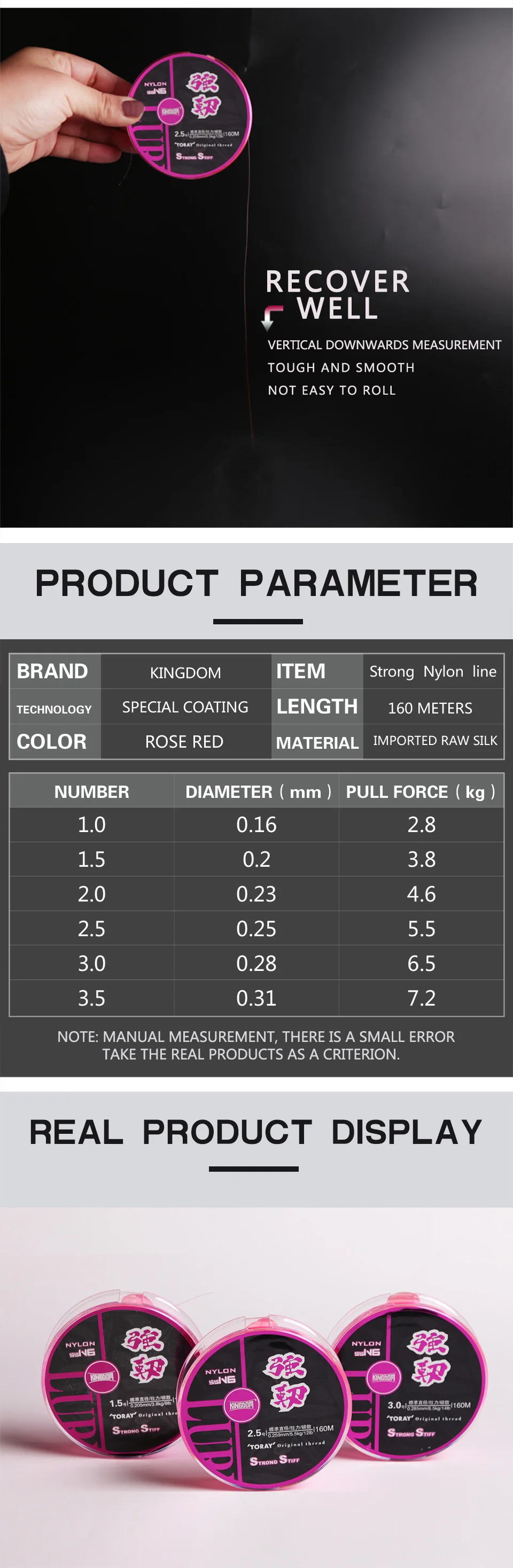 Kingdom Fishing Line Nylon 160m Material Super Strong Carp 6 8 10 12 14 16 LB lines multifilament for fishing (6)