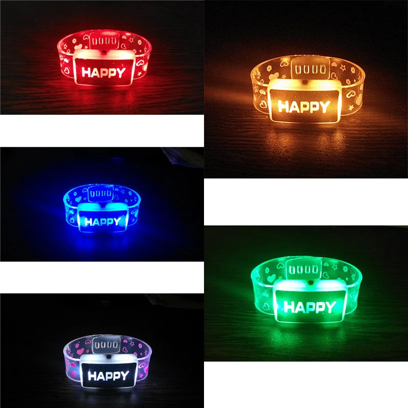 Electric Light Up Luminous Flashing Happy Bracelet Festival Rave Children Watch Led Lighting Up Toys for Kids Children Christmas