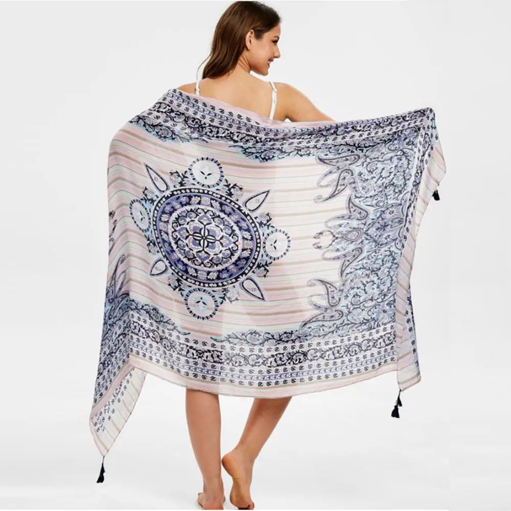 Outdoor Women Bohemian Chiffon Sarong Beach Wrap Sun Protection Printed Shawl Clothes Robe de plage Drop shipping c |