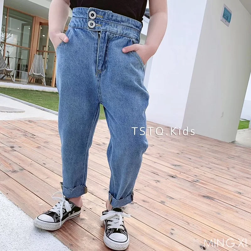 

2019 spring new children's clothing girls pants girls button decorative jeans children's jeans thin fashion pants