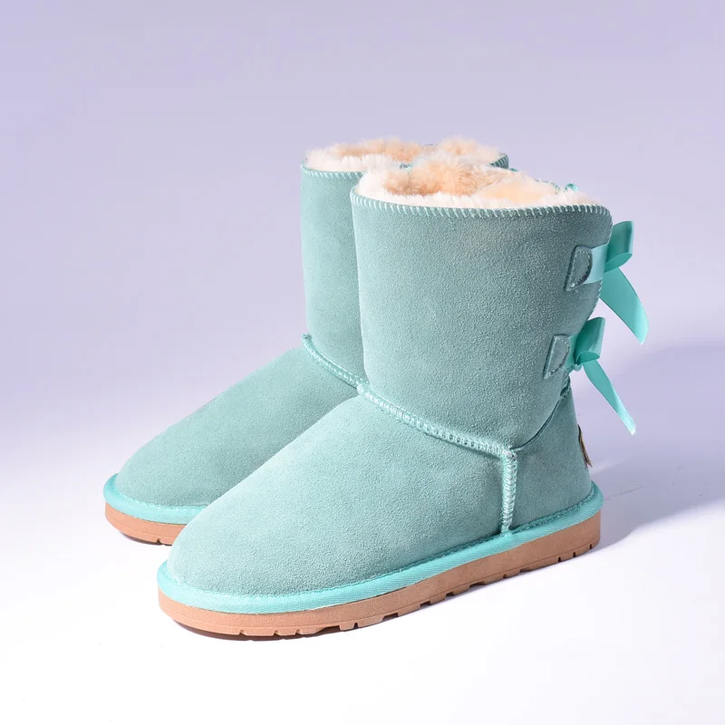

EU34-42 Girls Australia Style BigKids Snow Boots Cute Bow Back Waterproof Slip-on Children Winter Cow Leather Boots Brand XDXUGG