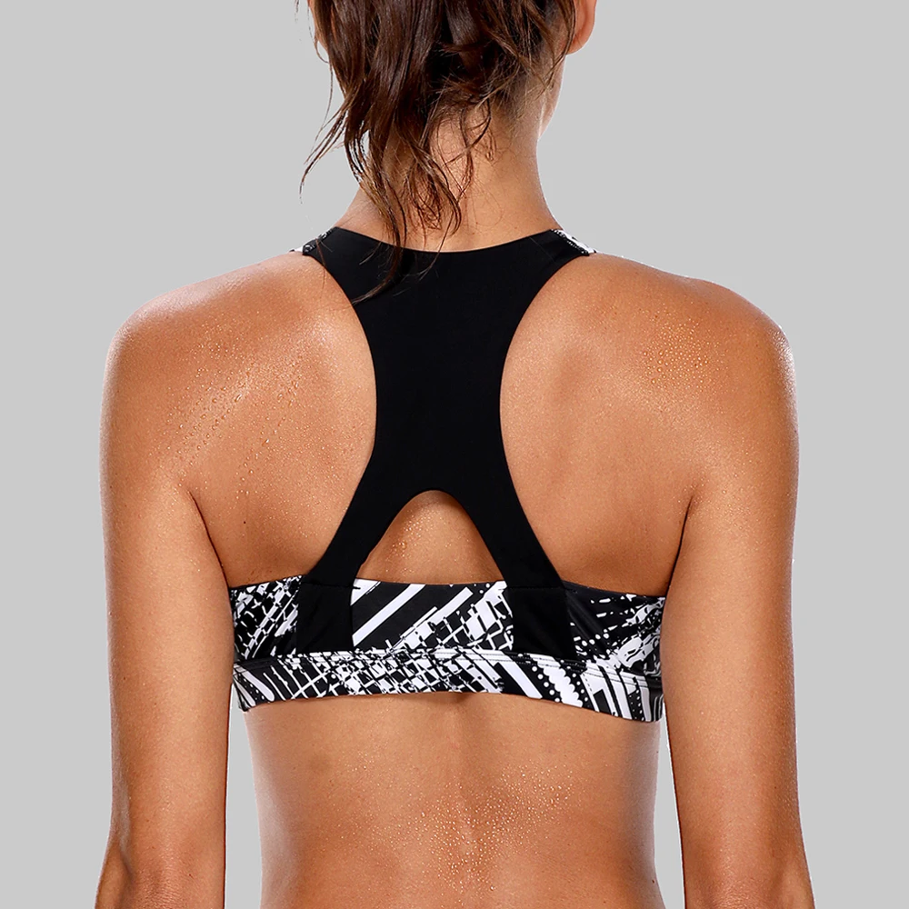 Charmleaks Women's Mid Impact Sports Bra Padded Support Yoga Bra Breathable Running Workout Racerback Sports Top