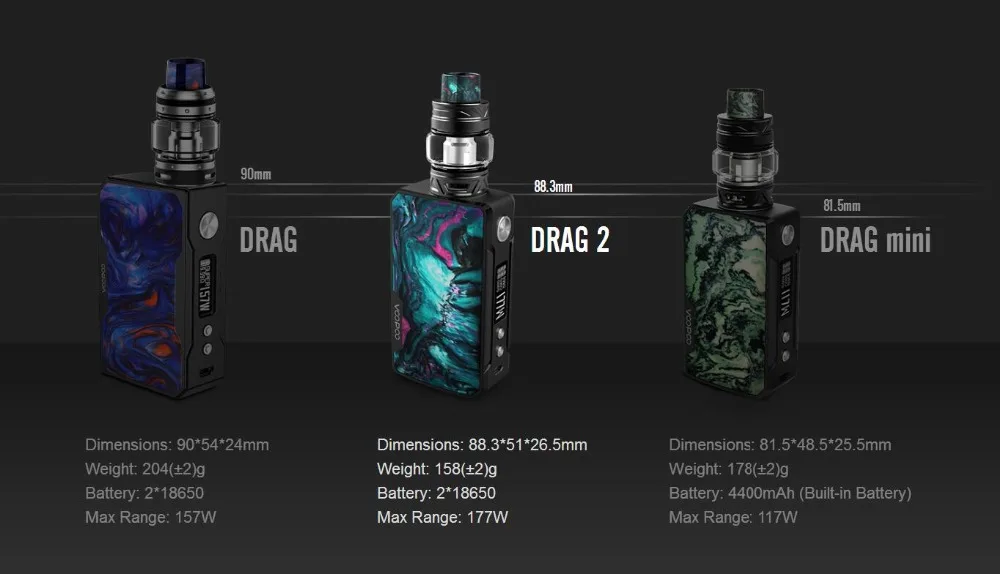 Clearance ！Voopoo Drag 2 Platinum Vape Kit 177W TC Mod With Uforce T2 SubOhm Tank U2/U3 Powered By Dual 18650 Battery Vaporizer