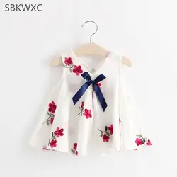 Летнее платье для маленьких девочек с цветочным принтом арбуз Вышивка платья для хлопковое платье для девочки трапециевидной формы