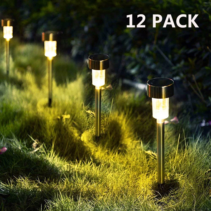 

12 Pack Solar Light Outdoor Garden Led Light Landscape Walkway Pathway Lights Stainless Steel Waterproof Solar Lawn Light