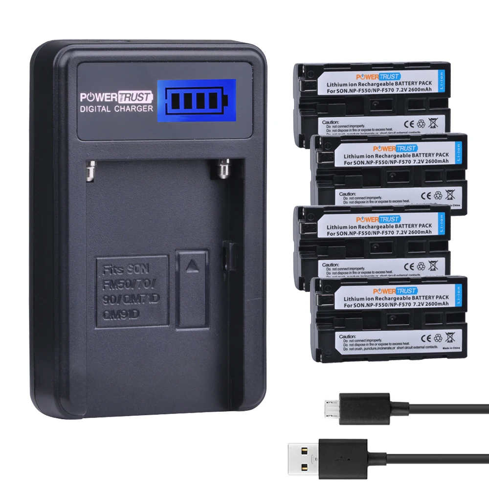 4 шт. NP-F550 NP F550 NP-F570 батарея для камеры + зарядное устройство с ЖК-дисплеем USB Sony NP-F330