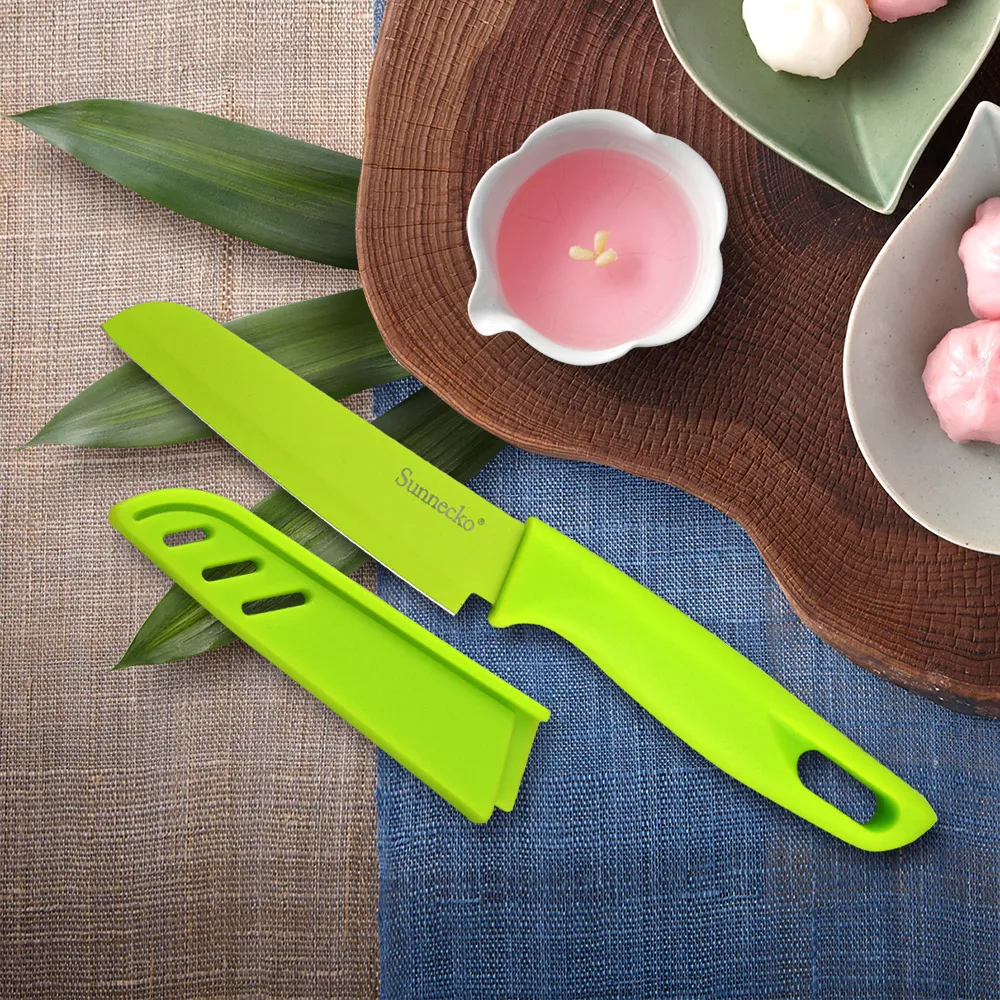 

Sunnecko Green 3.5'' Non-stick Santoku Knife Multi-functional Fruit Paring Peeling Knives Cutter 3CR13 Kitchen Knife PP Handle