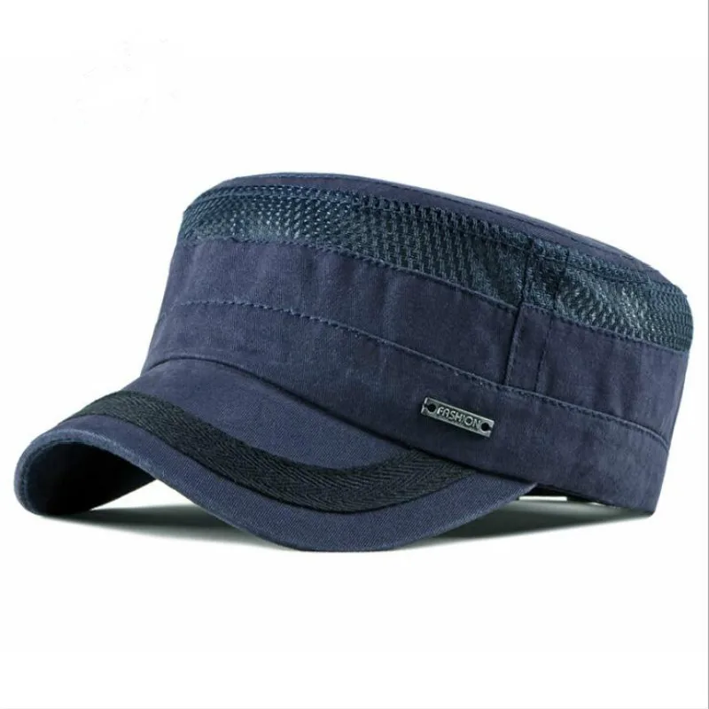 Лоскутная сетчатая военная шляпа, винтажная хлопковая летняя кепка с плоским верхом, дышащая плоская мужская Кепка Snapback, уличная спортивная Кепка для водителя грузовика
