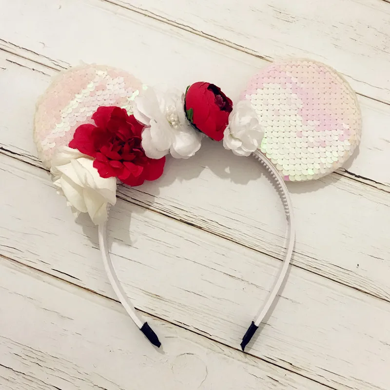 Baby Minnie Mouse Ears Hairband Artificial flower headband hair band for kis Photography Props accessories - Цвет: 1