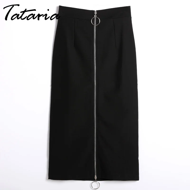 

Tataria Saia Longa Skirts Womens Female Skirt Black High Waist Zipper Women Long Retro Skirt Faldas Largas Elegantes Feminina