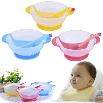 

2Pcs/Set Baby Kids Spoon Learning Dishes Suction Cup Assist Food Bowl Dish Sensing Spoon Children Toddler Tableware