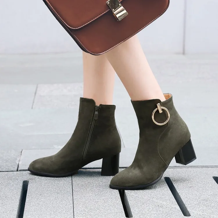 

Big Size 9 10 15 boots women shoes ankle boots for women ladies boots shoes woman winter Square and pointed metal trim