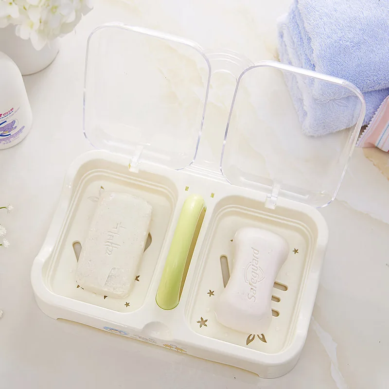 Bathroom Storage Soap Storage Box Flip Double Grids Soap Storage Box
