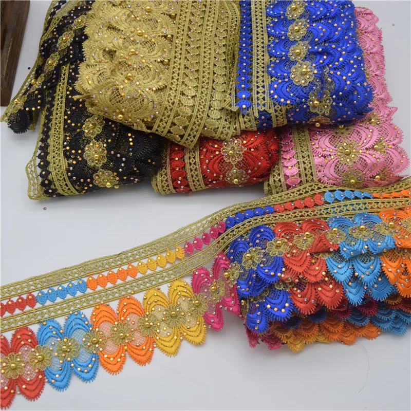 

10yards African lace trim Metallic Embroidered Motif Lace Nigeria Venice Trim Crochet Cord Wide 11CM