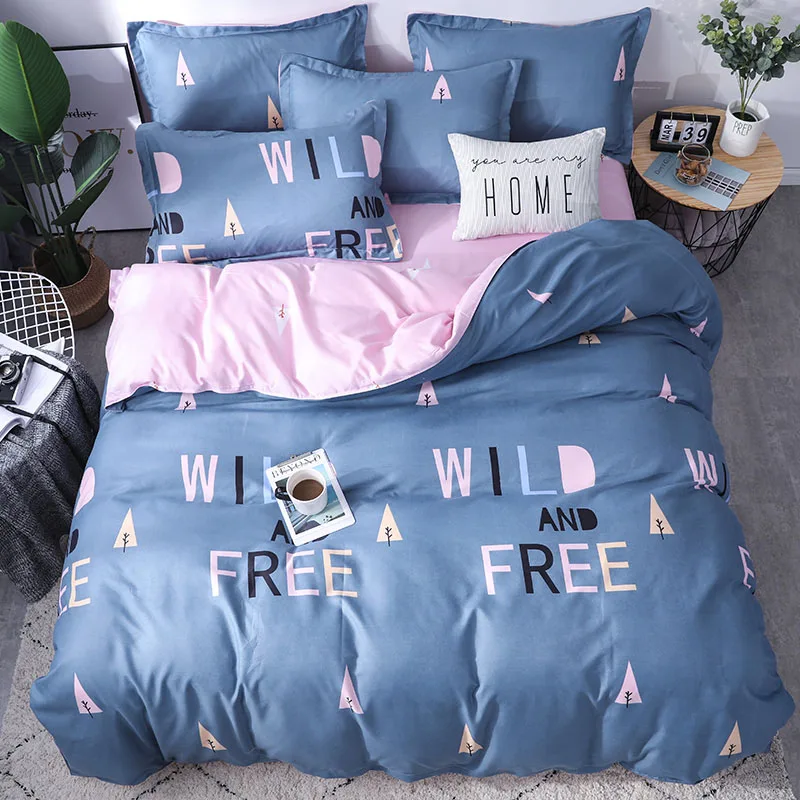Luxury Bedding set the letter printing Duvet cover sets bed pillowcases sheet set King size Queen size set - Color: 6