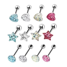 1 шт. хирургическая сталь Сердце Звезда круглый верх язык кольцо прямой штанги пирсинг CZ Кристалл эпоксидной смолы фиксатор ювелирные изделия для тела 14 г