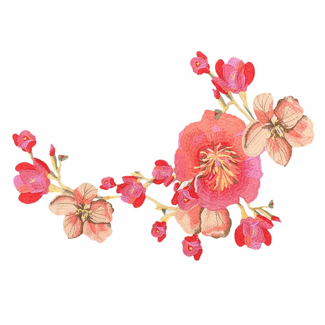Lotus Blossom Long Flower Applique Clothing Embroidery Patches Sticker Sew On Sew Cloth DIY Clothing Sewing Accessories